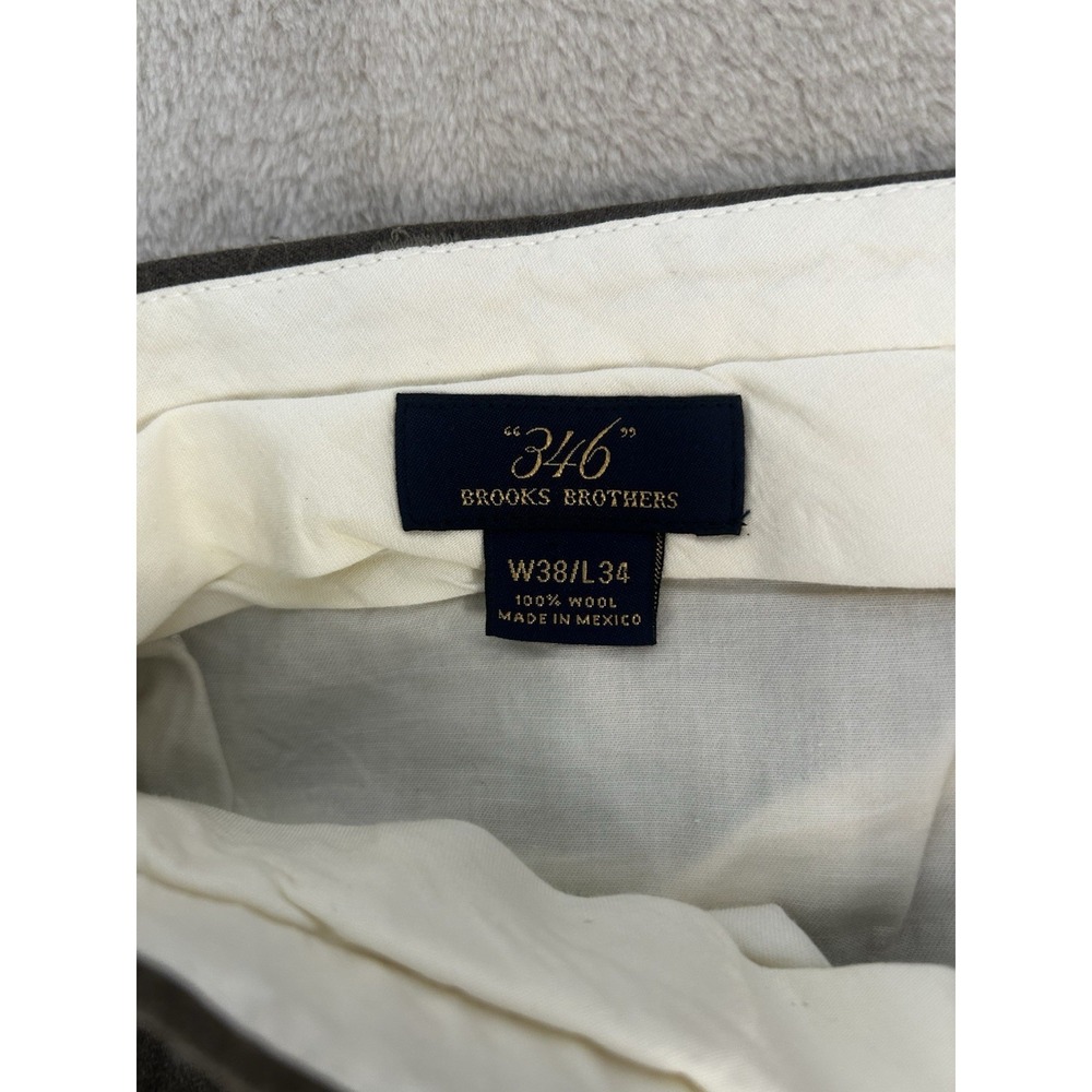 Brooks Brothers 346 Dress Pants Mens 38x34 Brown Wool Pleated Cuffed Trousers - Picture 4 of 5